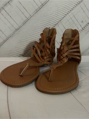 Qupid Tan Braided Gladiator Thong Sandals